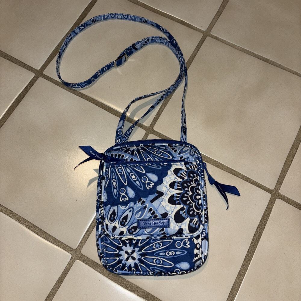 Vera Bradley Petal Splash Blue White Mini Hipster Crossbody Bag Retired